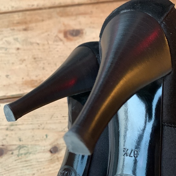 Tods Womens Classic Pump Heel Black Suede Embellished Slip On High Peep … - Picture 8 of 11